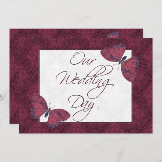 Bruiloft Platte uitnodiging Vlinder Brocade rood (Voorkant / Achterkant)