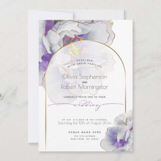 BRUILOFT | Plum Paars Fantasy Peony Arch Kaart (Voorkant)