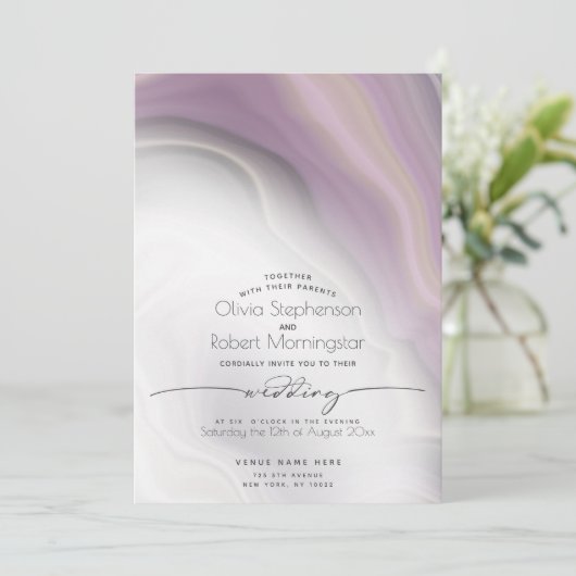 BRUILOFT | Plum Paarse Soft Marmer Kaart (Staand voorkant)