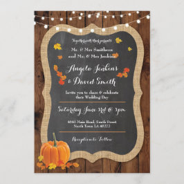 Bruiloft Pompoen Herfst Houten Krijt Feestuitnodig Kaart