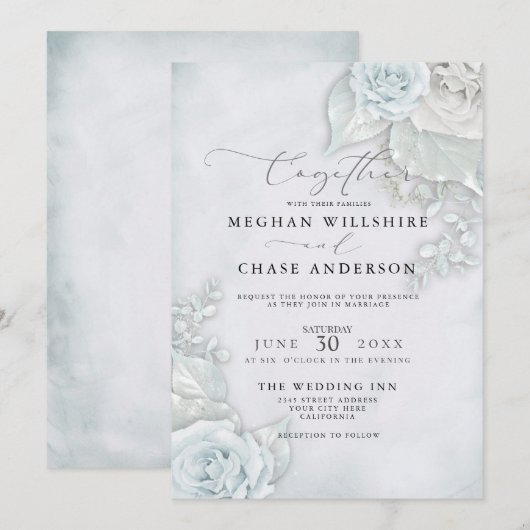 Bruiloft | Prachtige Bleke blauwe Rozen Kaart (Voorkant / Achterkant)