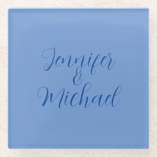 Bruiloft Professionele Klassieke Blauwe Kalligrafi Glazen Onderzetter (Voorkant)