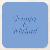 Bruiloft Professionele Klassieke Blauwe Kalligrafi Kartonnen Onderzetters (Voorkant)