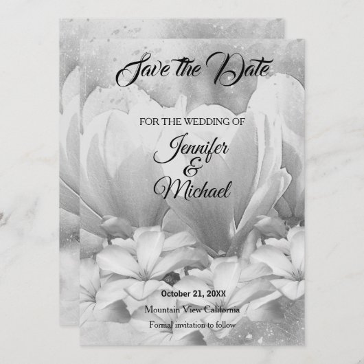 Bruiloft Professionele Klassieke Bloemen Greyscale Save The Date (Voorkant / Achterkant)