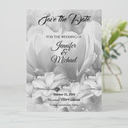 Bruiloft Professionele Klassieke Bloemen Greyscale Save The Date (Staand voorkant)