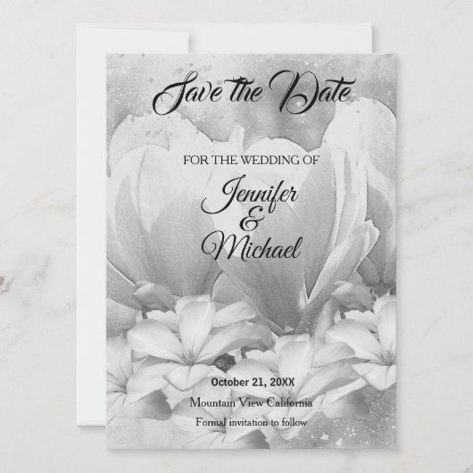 Bruiloft Professionele Klassieke Bloemen Greyscale Save The Date (Voorkant)