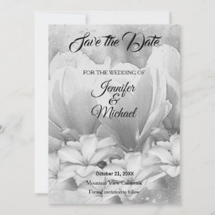 Bruiloft Professionele Klassieke Bloemen Greyscale Save The Date