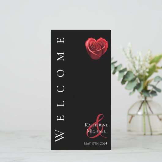 Bruiloft programma-hart vormige rode roos- (Staand voorkant)