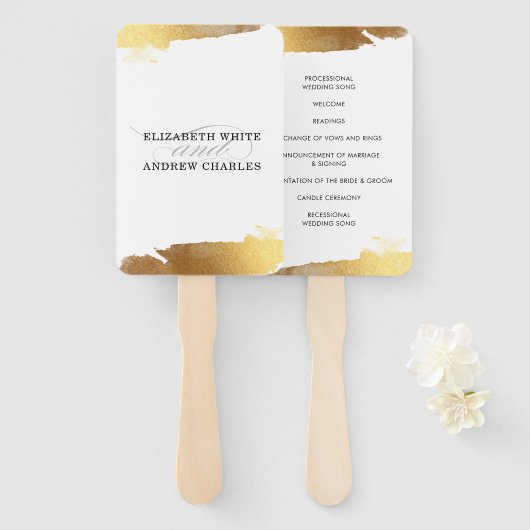 BRUILOFT PROGRAMMA moderne luxe vergulde gouden ra Handwaaier (Voorkant en achterkant)