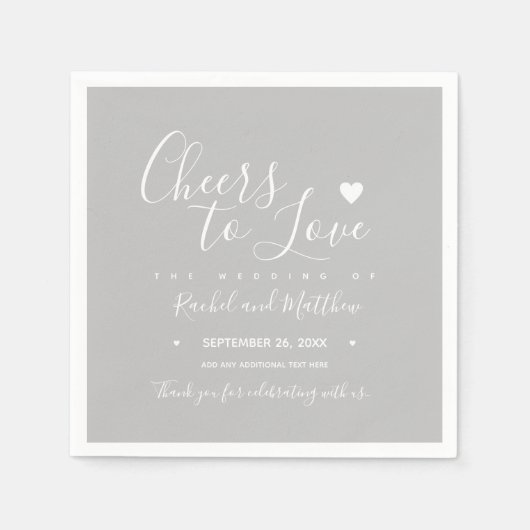 Bruiloft "proost op liefde" Elegant geschreven gri Servet (Voorkant)