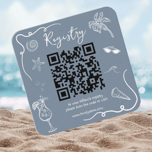 Bruiloft QR-code Cadeau Registratie Strand Doodle Informatiekaartje