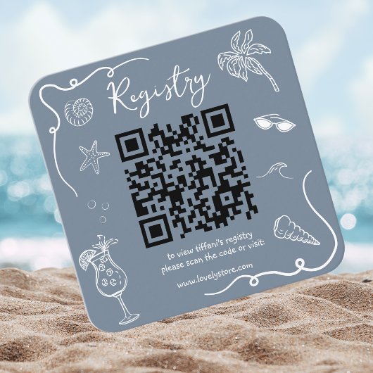 Bruiloft QR-code Cadeau Registratie Strand Doodle Informatiekaartje