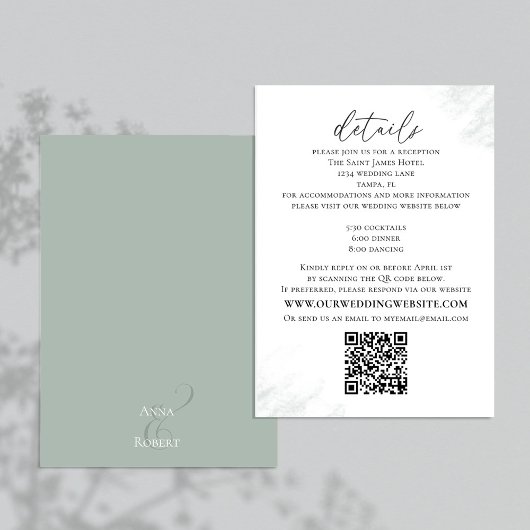 Bruiloft QR Code Groene Details Kalligrafie Informatiekaartje