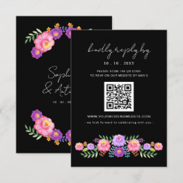 Bruiloft QR-code levendige Mexicaanse bloemrijke f RSVP Kaartje