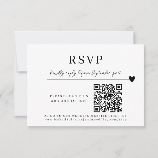 Bruiloft QR Code Moderne Minimalistische RSVP-kaar Kaart (Voorkant)