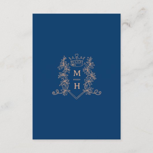 Bruiloft QR delen liefde hart kroon monogram blauw Informatiekaartje (Voorkant)