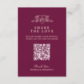 Bruiloft QR delen liefde hart kroon monogram rood Informatiekaartje (Achterkant)