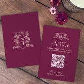 Bruiloft QR delen liefde hart kroon monogram rood Informatiekaartje