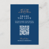 Bruiloft QR delen liefde hart kroon monogram wit Informatiekaartje (Achterkant)