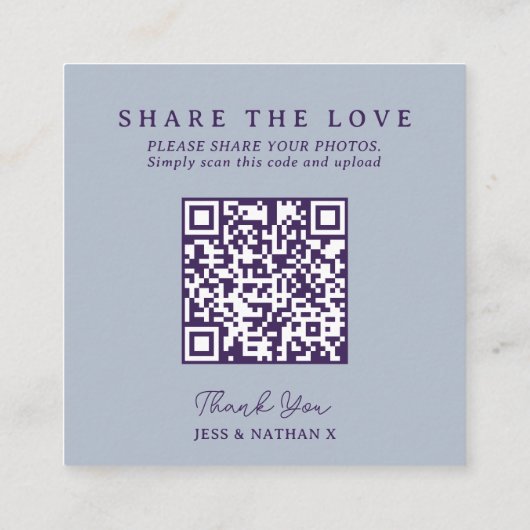 Bruiloft QR delen liefde kroon monogram zilver gri Informatiekaartje (Achterkant)