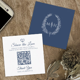 Bruiloft QR foto delen hart ovale bladeren monogra Informatiekaartje