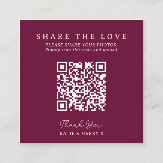 Bruiloft QR foto delen liefde kroon rood monogram Informatiekaartje (Achterkant)