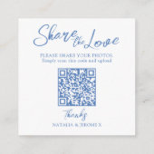 Bruiloft QR foto delen wildflower monogram blauw Informatiekaartje (Achterkant)