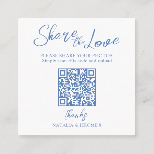 Bruiloft QR foto delen wildflower monogram blauw Informatiekaartje (Achterkant)
