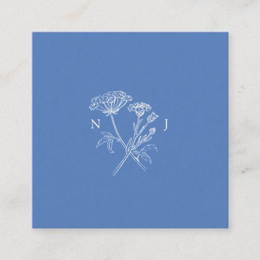 Bruiloft QR foto delen wildflower monogram blauw Informatiekaartje (Voorkant)
