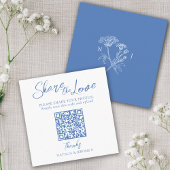 Bruiloft QR foto delen wildflower monogram blauw Informatiekaartje