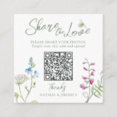Bruiloft QR foto delen wildflower monogram Informatiekaartje (Achterkant)