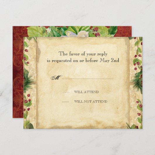 Bruiloft Reactie Kaart - Natuur Kerst (Voorkant / Achterkant)