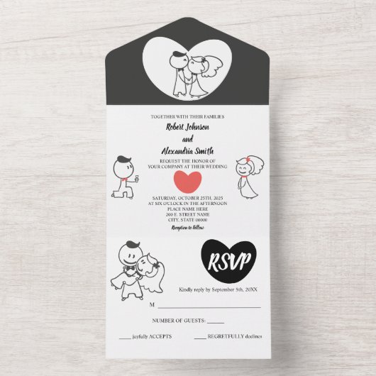 bruiloft | Reactie op RSVP en huwelijk All In One Uitnodiging (Binnen)