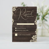 Bruiloft Reactiekaart van Donker Hout en Kant RSVP Kaartje (Staand voorkant)