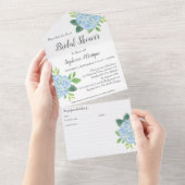 Bruiloft Recept Blauw Hydrangea All In One Uitnodiging (Afscheurbaar)