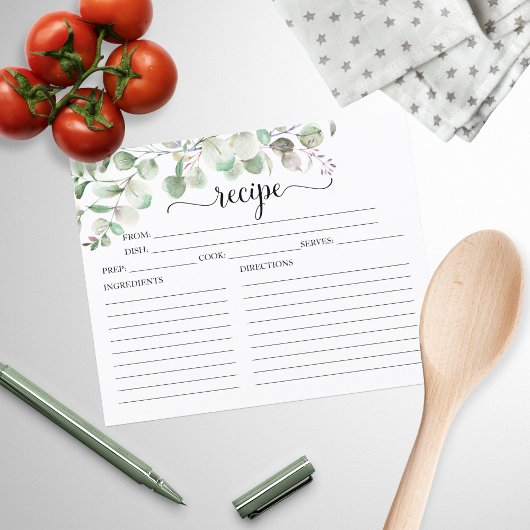 Bruiloft recept kaartjes met groene eucalyptus