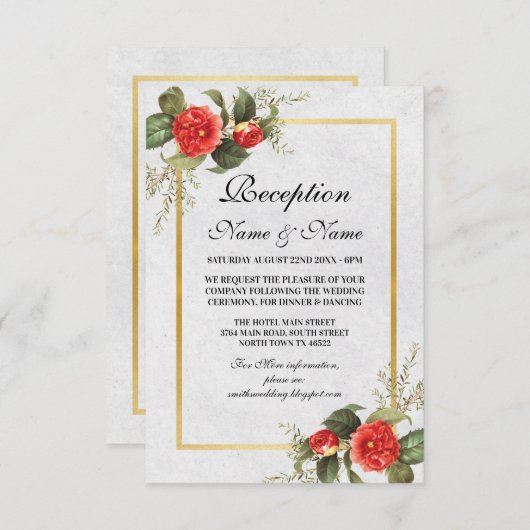 Bruiloft Receptie Bloemen Rood Goud Kerstmis Informatiekaartje (Voorkant / Achterkant)