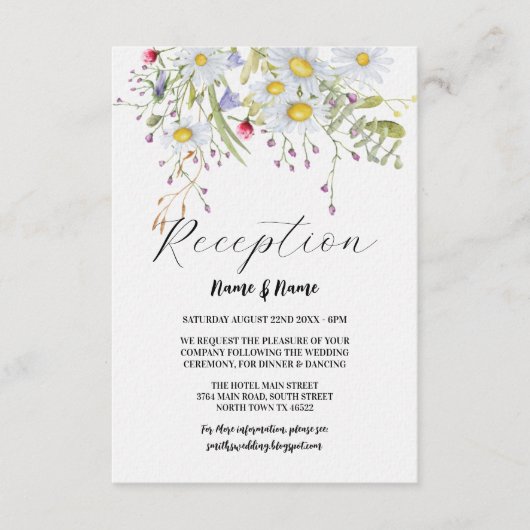 Bruiloft receptie Bloemen Wildbloemen Lente Informatiekaartje (Voorkant)