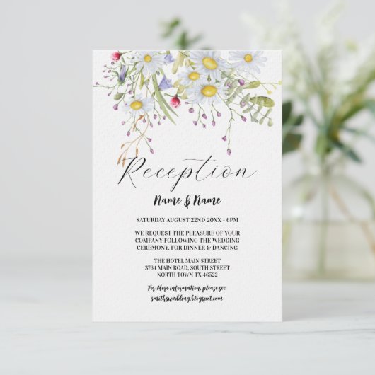 Bruiloft receptie Bloemen Wildbloemen Lente Informatiekaartje (Staand voorkant)