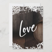 Bruiloft Receptie Hout Barrel Lace Lights Bloemen Kaart (Achterkant)