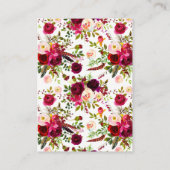 Bruiloft Receptie Kaart - Bourgogne Bloemen, Veren (Achterkant)