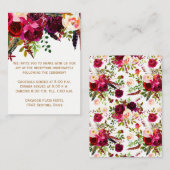 Bruiloft Receptie Kaart - Bourgogne Bloemen, Veren (Voorkant / Achterkant)