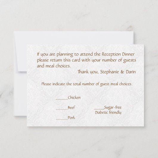 Bruiloft receptie vlinder brokaat bruin kaart (Achterkant)