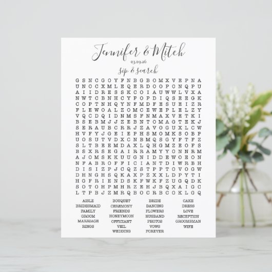 Bruiloft Receptie Woord Search Game, Aangepast spe (Staand voorkant)
