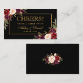 Bruiloft Receptie Zwart Bourgondië Drink Ticket Ka Informatiekaartje (Voorkant / Achterkant)