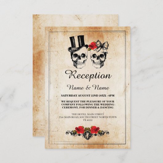Bruiloft Reception Cards Schedels Roos Informatiekaartje (Voorkant / Achterkant)