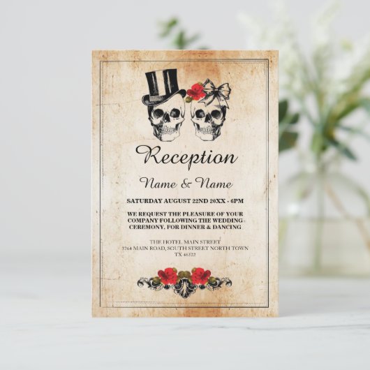 Bruiloft Reception Cards Schedels Roos Informatiekaartje (Staand voorkant)