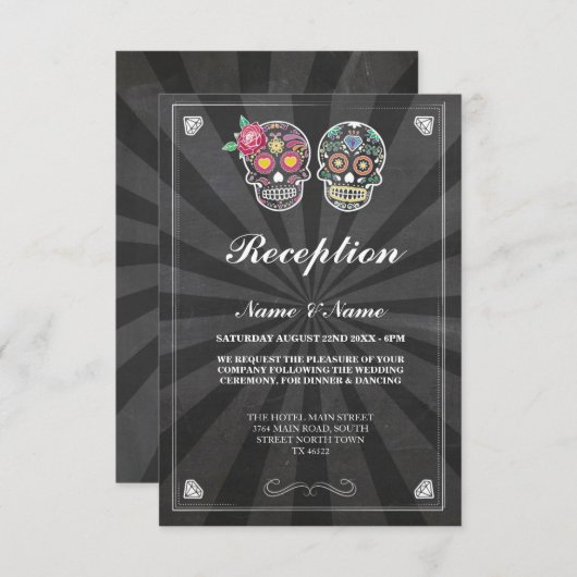 Bruiloft Reception Cards Suiker Schedel Kaart (Voorkant / Achterkant)