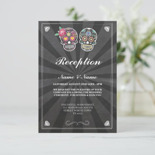 Bruiloft Reception Cards Suiker Skull Kaart (Staand voorkant)