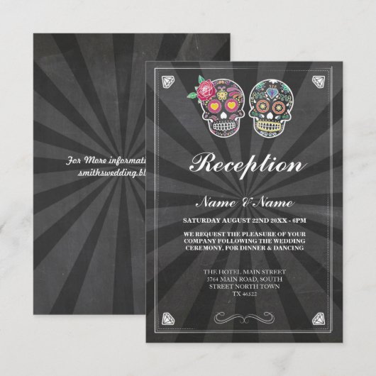Bruiloft Reception Cards Suiker Skull Kaart (Voorkant / Achterkant)